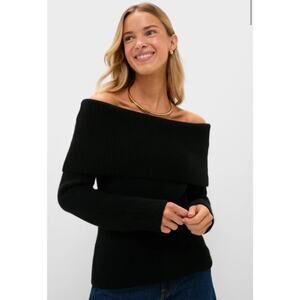Hyacinth House Tuckernuck Black Off the Shoulder Knit Sweater Top Chic sz XL